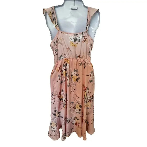 NWT Socialite Pink Floral Flutter Sleeve Ruffle V Wrap Front Hi-Lo Dress SZ M - Picture 7 of 9